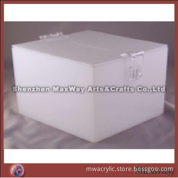 Large Stable White Cubical Acrylic/Perspex Suggestion/Donation Box with Lock